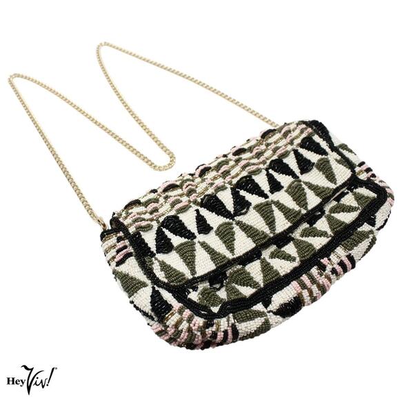 Zara Woman Beaded Crossbody Clutch Purse Long Chain Geometric 9"x6" - Hey Viv - Picture 1 of 6